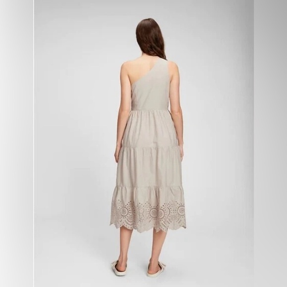GAP 100% Cotton Beige One-Shoulder Midi Dress Size 4 - Picture 3 of 12